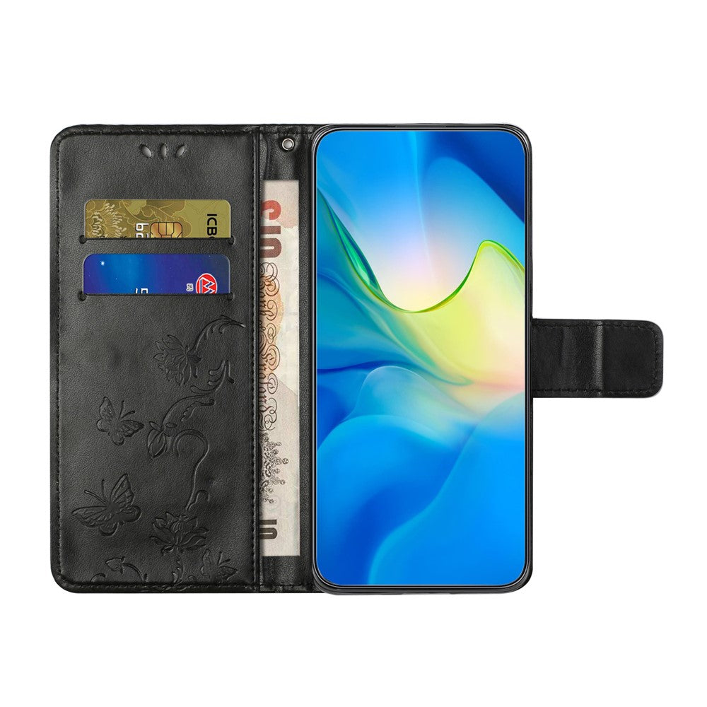 For Samsung Galaxy A57 5G Case Wallet Stand Imprinted Butterfly Flower PU Leather Phone Cover - Black