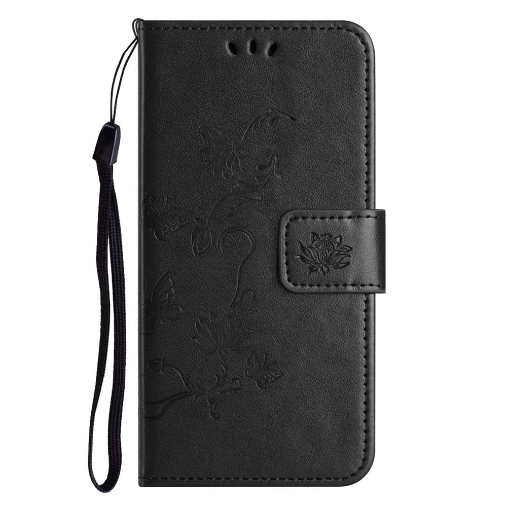 For Samsung Galaxy A57 5G Case Wallet Stand Imprinted Butterfly Flower PU Leather Phone Cover - Black
