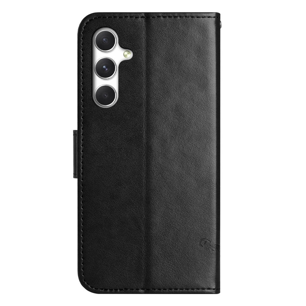 For Samsung Galaxy A57 5G Case Wallet Stand Imprinted Butterfly Flower PU Leather Phone Cover - Black
