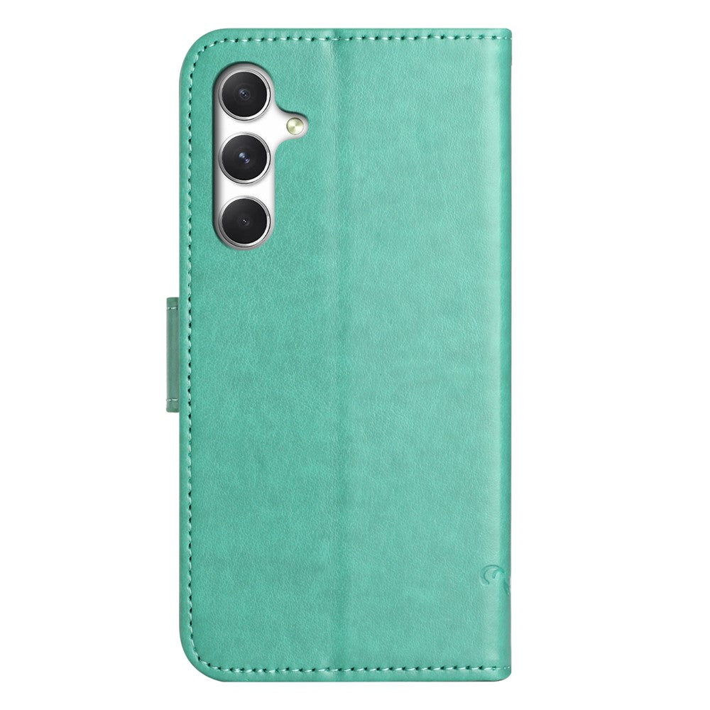 For Samsung Galaxy A57 5G Case Wallet Stand Imprinted Butterfly Flower PU Leather Phone Cover - Cyan
