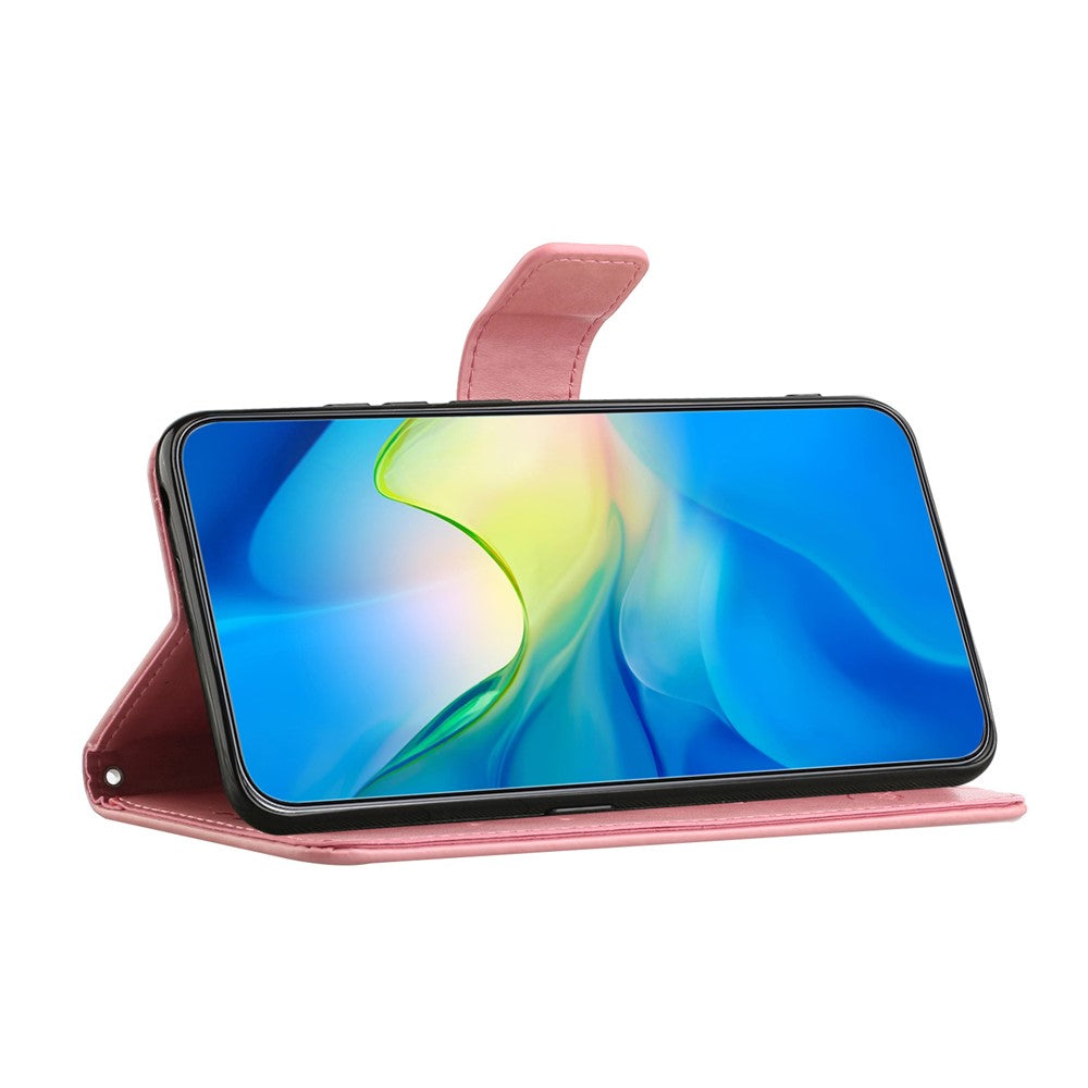 For Samsung Galaxy A57 5G Case Wallet Stand Imprinted Butterfly Flower PU Leather Phone Cover - Pink