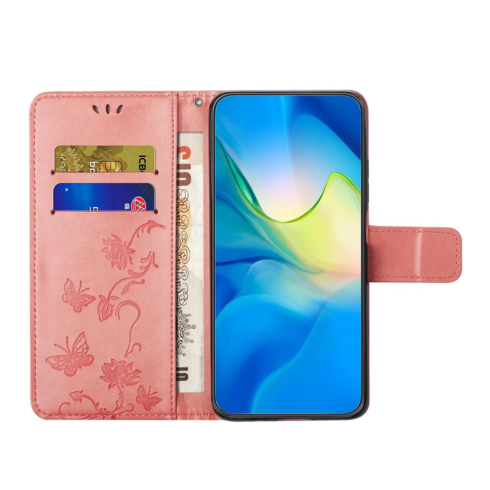 For Samsung Galaxy A57 5G Case Wallet Stand Imprinted Butterfly Flower PU Leather Phone Cover - Pink