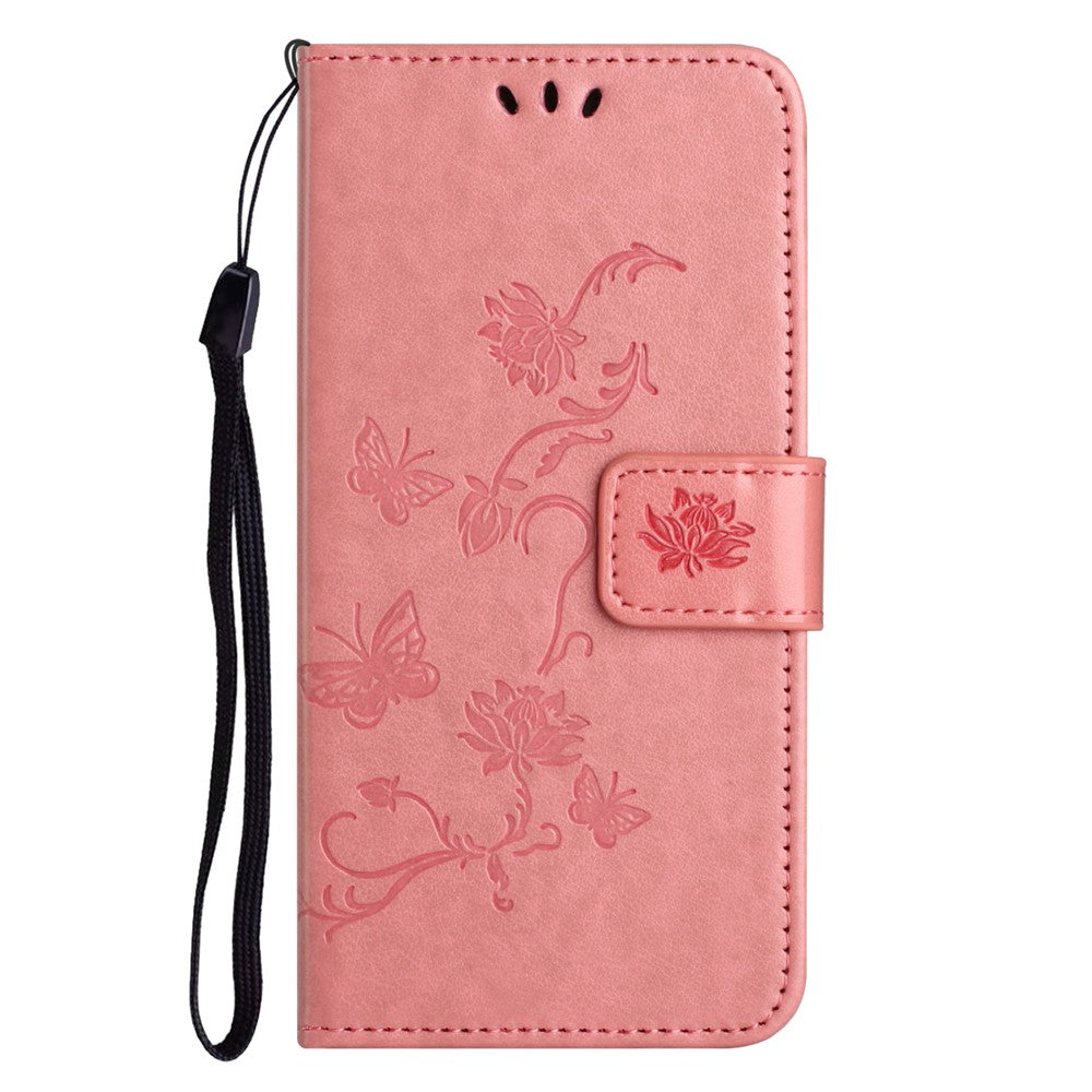 For Samsung Galaxy A57 5G Case Wallet Stand Imprinted Butterfly Flower PU Leather Phone Cover - Pink
