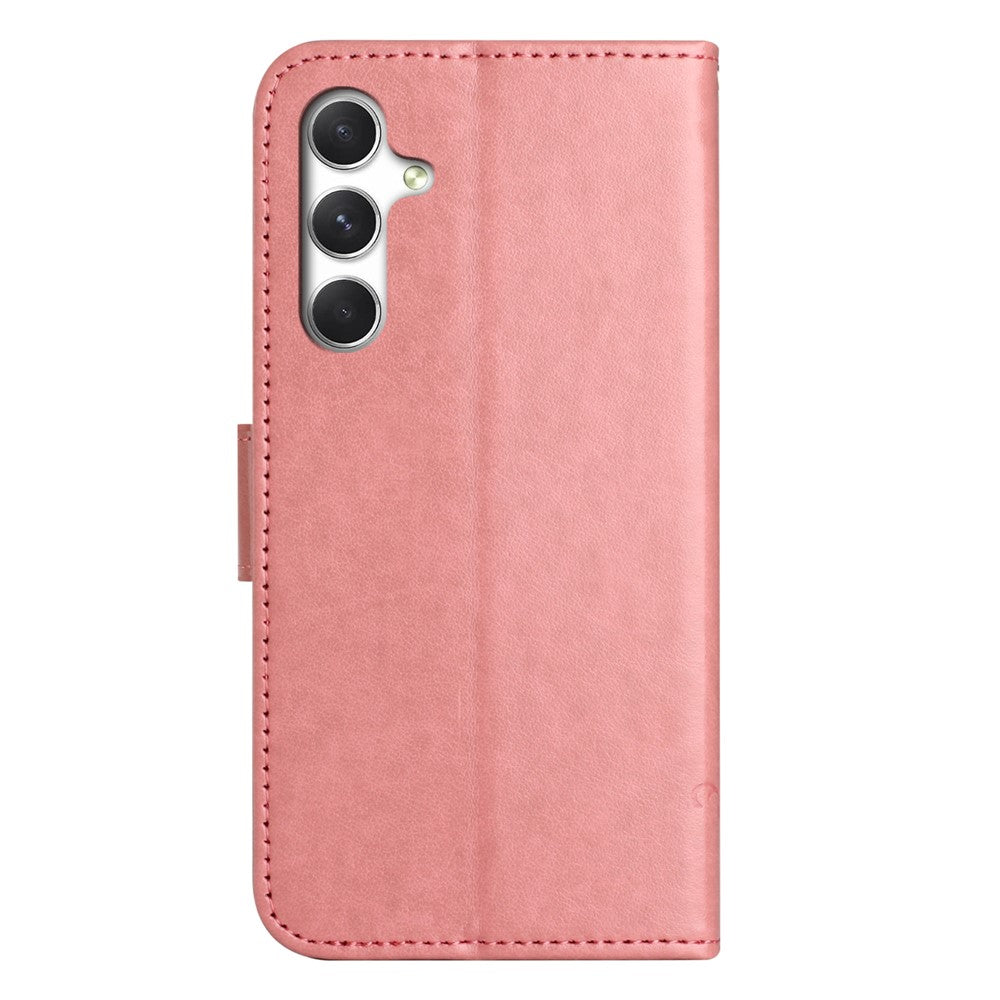 For Samsung Galaxy A57 5G Case Wallet Stand Imprinted Butterfly Flower PU Leather Phone Cover - Pink