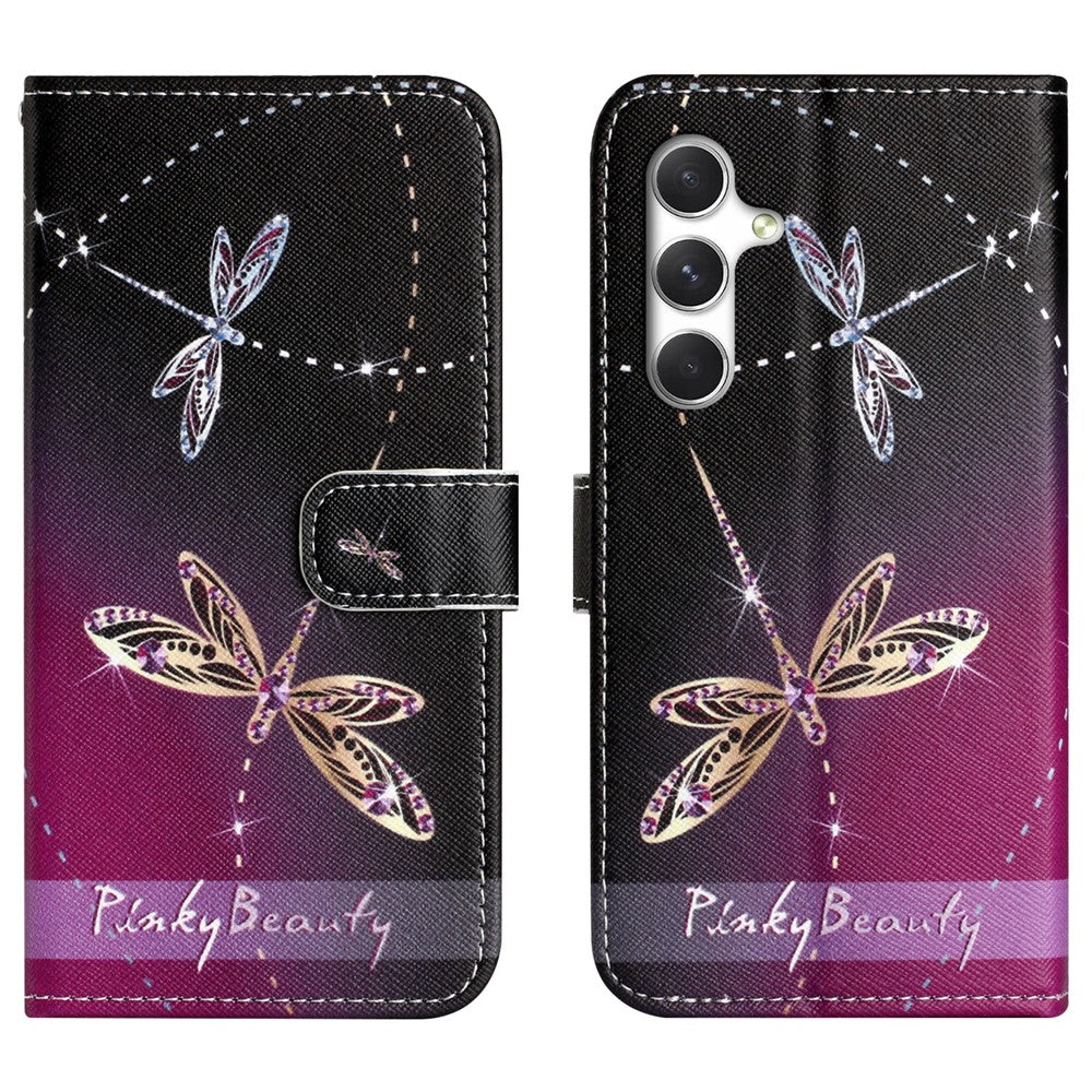 For Samsung Galaxy A57 5G Case Pattern Print PU Leather Wallet Phone Cover Cross Texture - Dragonfly