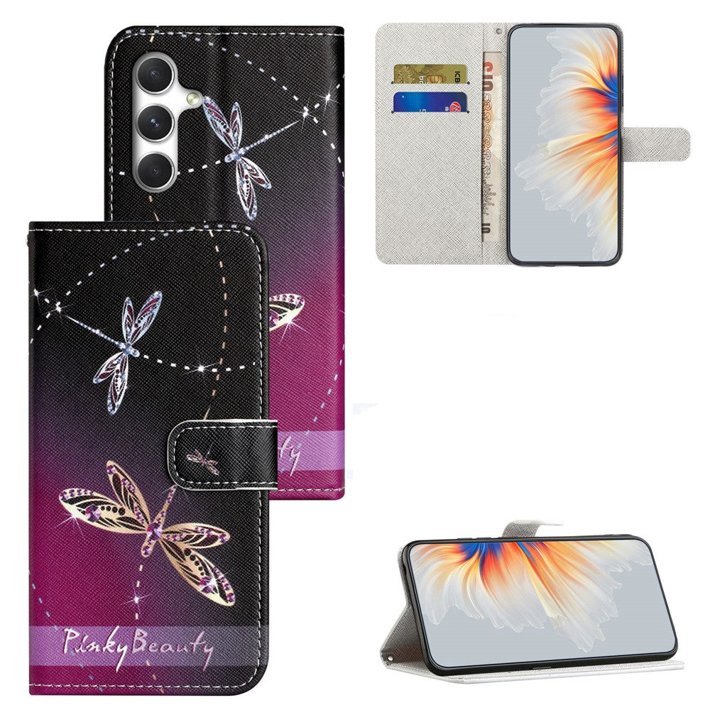 For Samsung Galaxy A57 5G Case Pattern Print PU Leather Wallet Phone Cover Cross Texture - Dragonfly