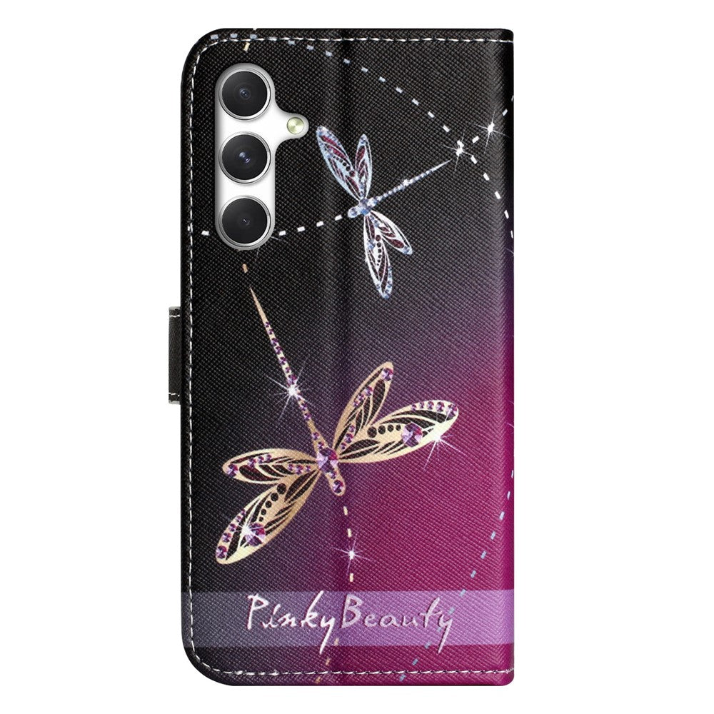 For Samsung Galaxy A57 5G Case Pattern Print PU Leather Wallet Phone Cover Cross Texture - Dragonfly