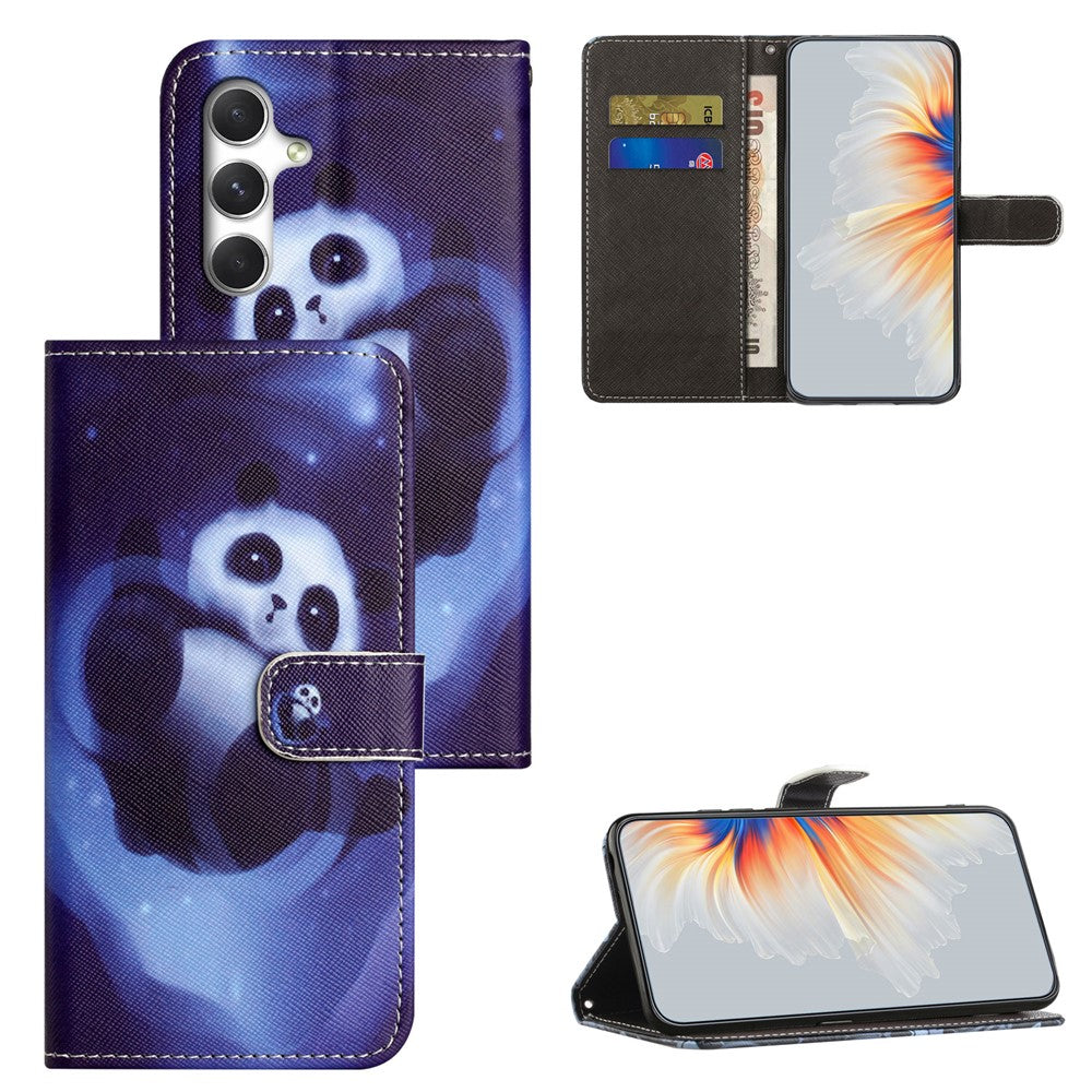 For Samsung Galaxy A57 5G Case Pattern Print PU Leather Wallet Phone Cover Cross Texture - Panda