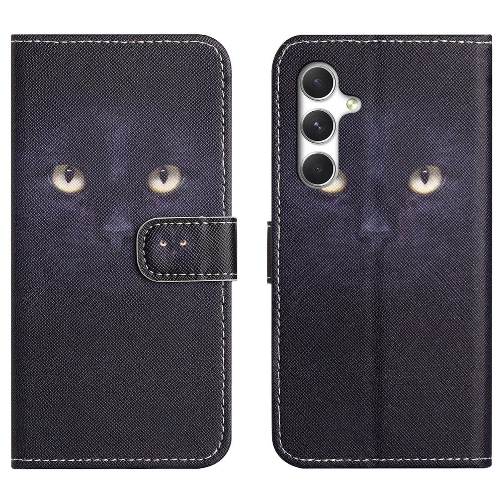 For Samsung Galaxy A57 5G Case Pattern Print PU Leather Wallet Phone Cover Cross Texture - Cat's Eye