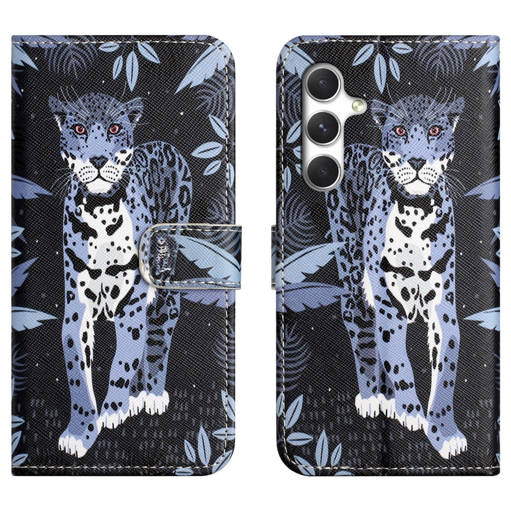 For Samsung Galaxy A57 5G Case Pattern Print PU Leather Wallet Phone Cover Cross Texture - Leopard