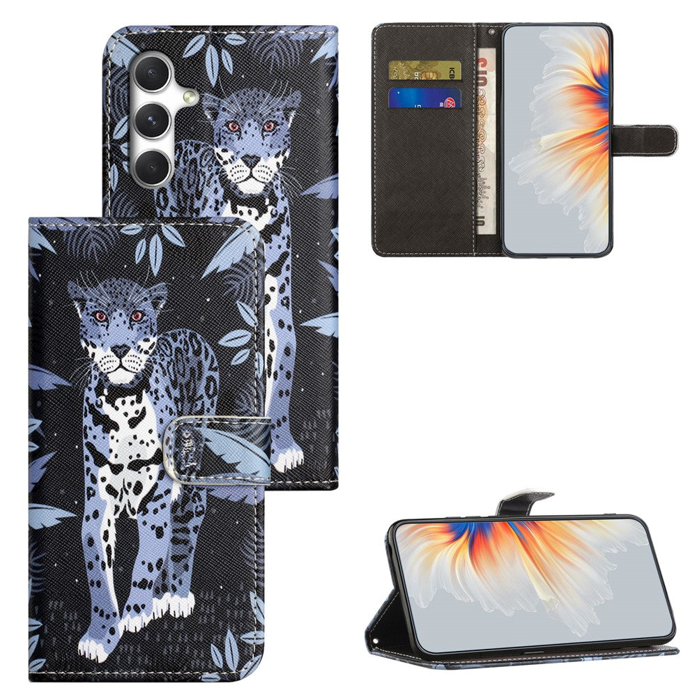 For Samsung Galaxy A57 5G Case Pattern Print PU Leather Wallet Phone Cover Cross Texture - Leopard