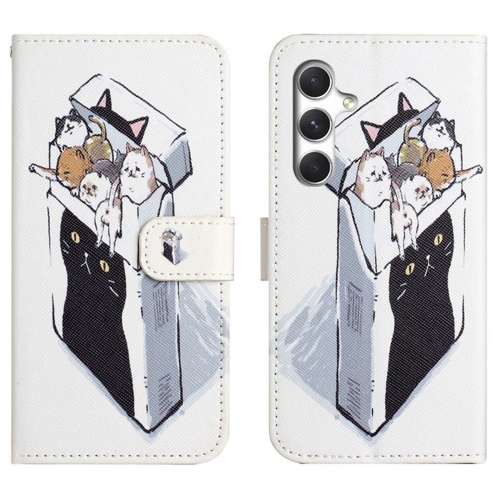 For Samsung Galaxy A57 5G Case Pattern Print PU Leather Wallet Phone Cover Cross Texture - Cats