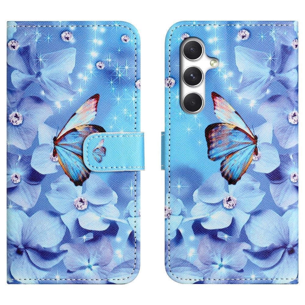 For Samsung Galaxy A57 5G Case Pattern Print PU Leather Wallet Phone Cover Cross Texture - Flower and Butterfly