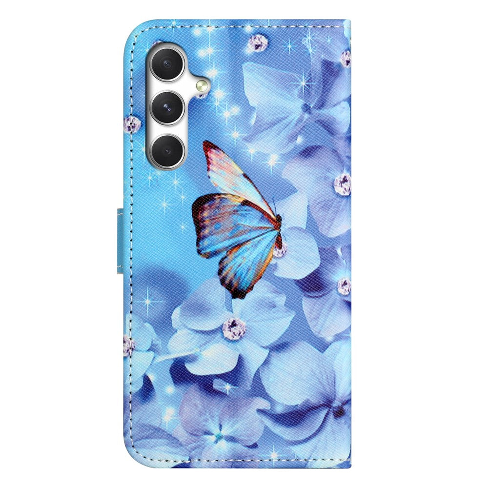 For Samsung Galaxy A57 5G Case Pattern Print PU Leather Wallet Phone Cover Cross Texture - Flower and Butterfly