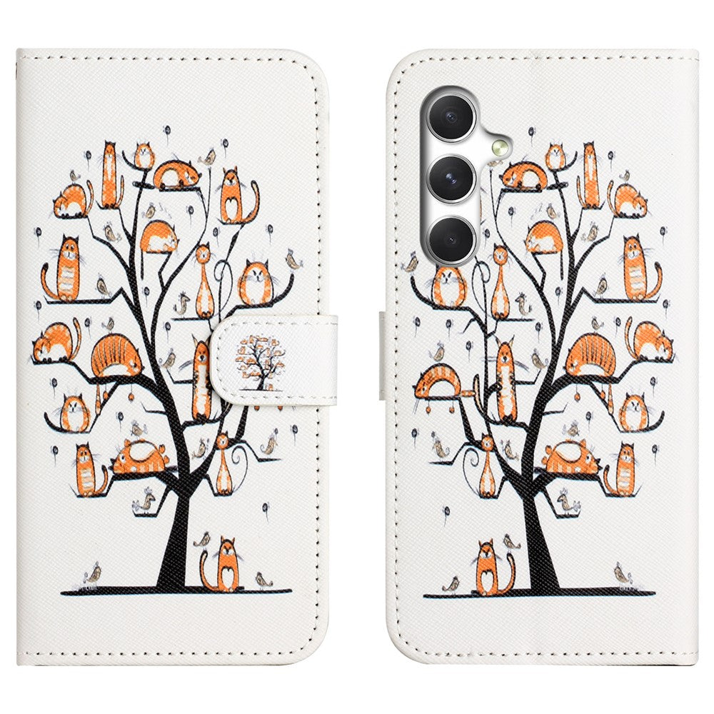 For Samsung Galaxy A57 5G Case Pattern Print PU Leather Wallet Phone Cover Cross Texture - Cat and Tree