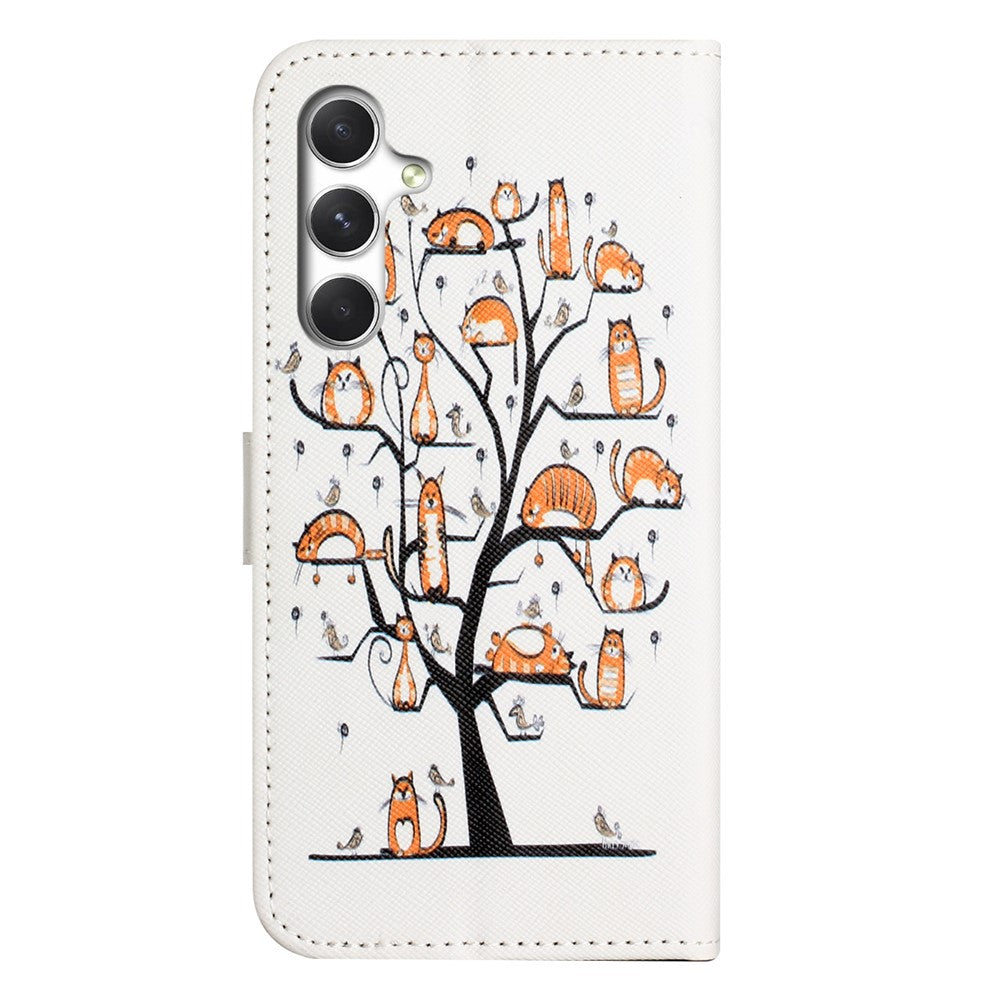 For Samsung Galaxy A57 5G Case Pattern Print PU Leather Wallet Phone Cover Cross Texture - Cat and Tree