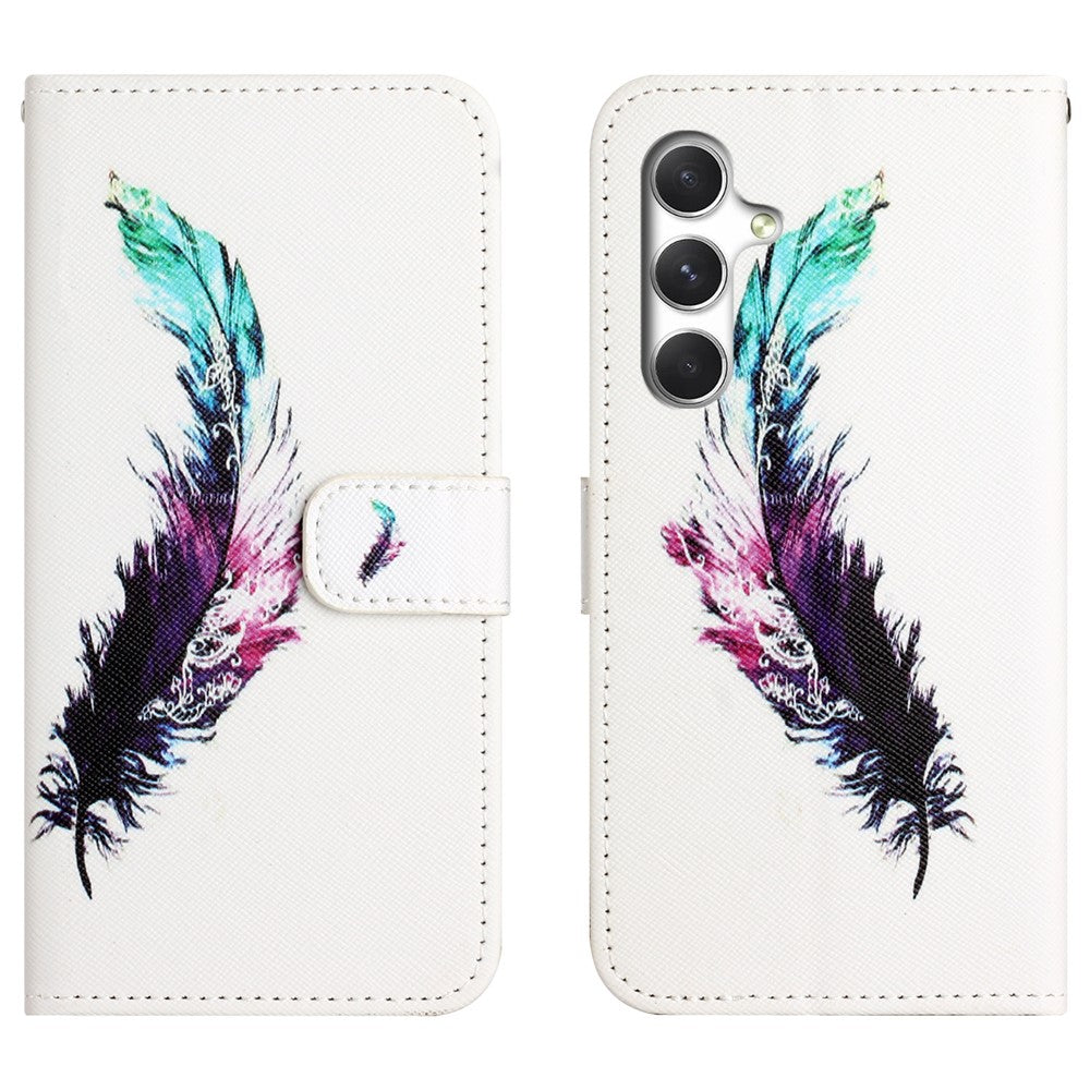 For Samsung Galaxy A57 5G Case Pattern Print PU Leather Wallet Phone Cover Cross Texture - Feather