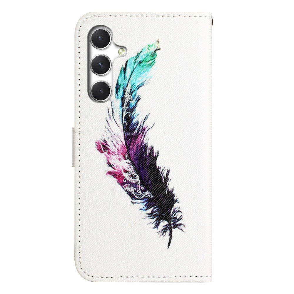 For Samsung Galaxy A57 5G Case Pattern Print PU Leather Wallet Phone Cover Cross Texture - Feather