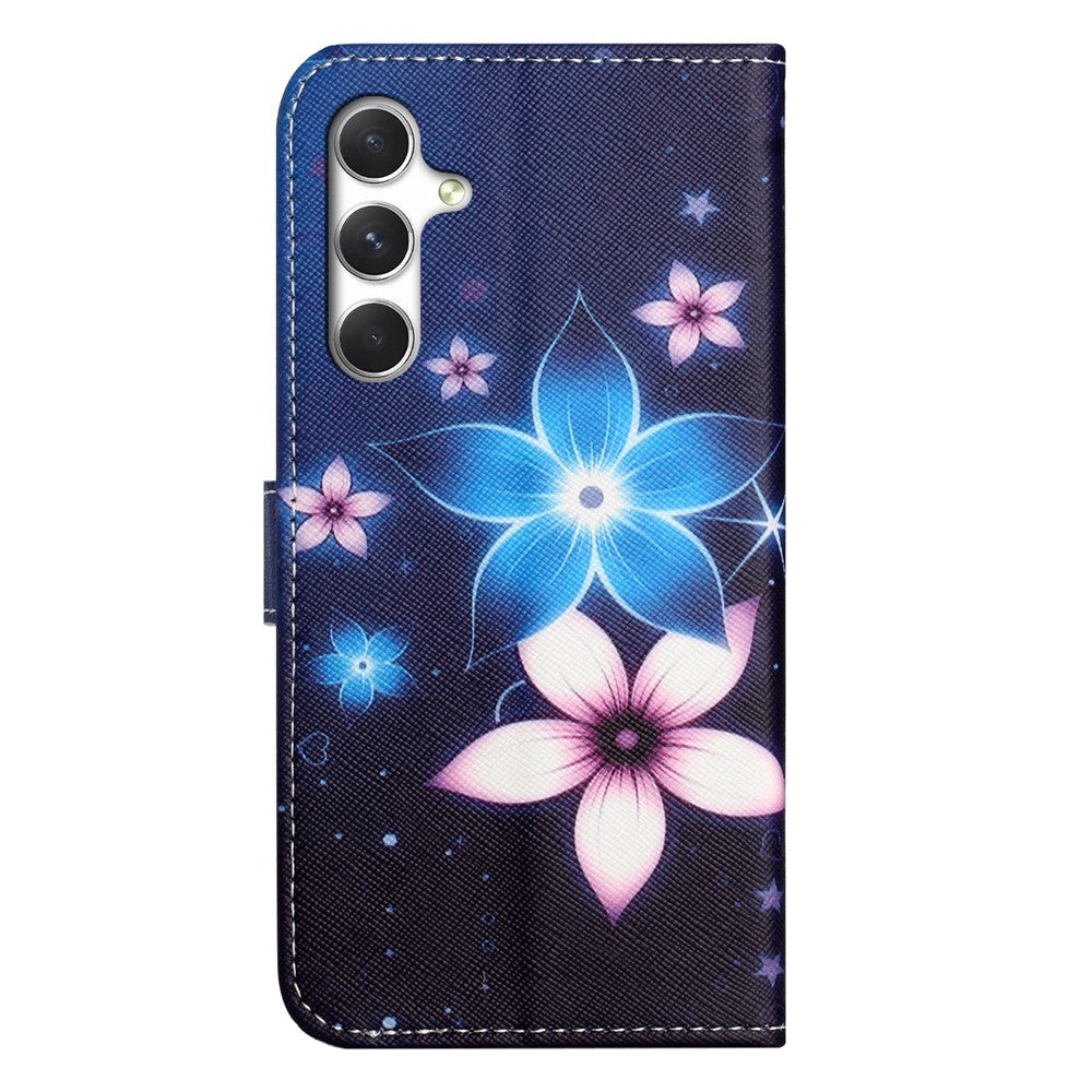 For Samsung Galaxy A57 5G Case Pattern Print PU Leather Wallet Phone Cover Cross Texture - Blue Flower