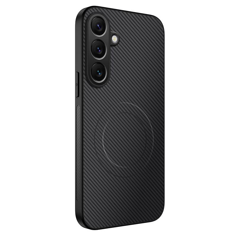 For Samsung Galaxy A57 5G Magnetic Case WANLONFENG TQ Series Carbon Fiber Texture PC TPU Phone Cover - Black