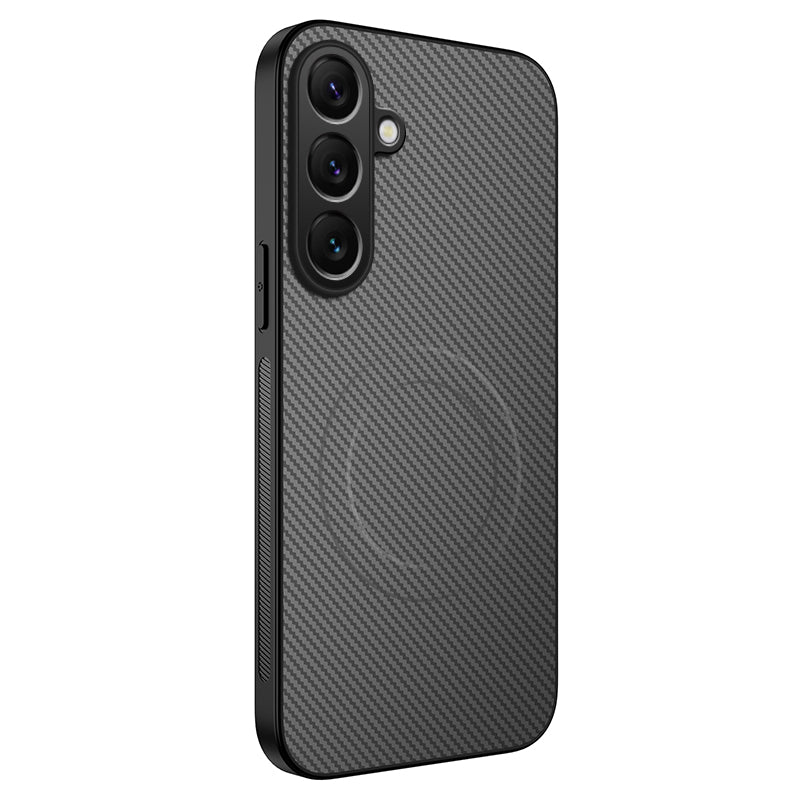 For Samsung Galaxy A57 5G Magnetic Case WANLONFENG TQ Series Carbon Fiber Texture PC TPU Phone Cover - Grey