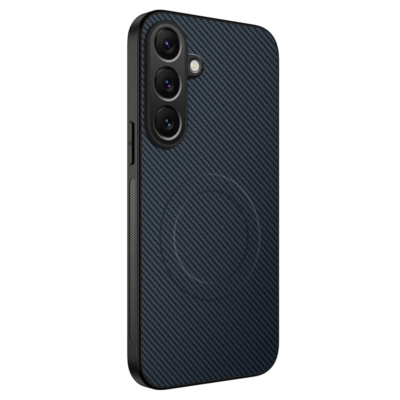 For Samsung Galaxy A57 5G Magnetic Case WANLONFENG TQ Series Carbon Fiber Texture PC TPU Phone Cover - Sapphire