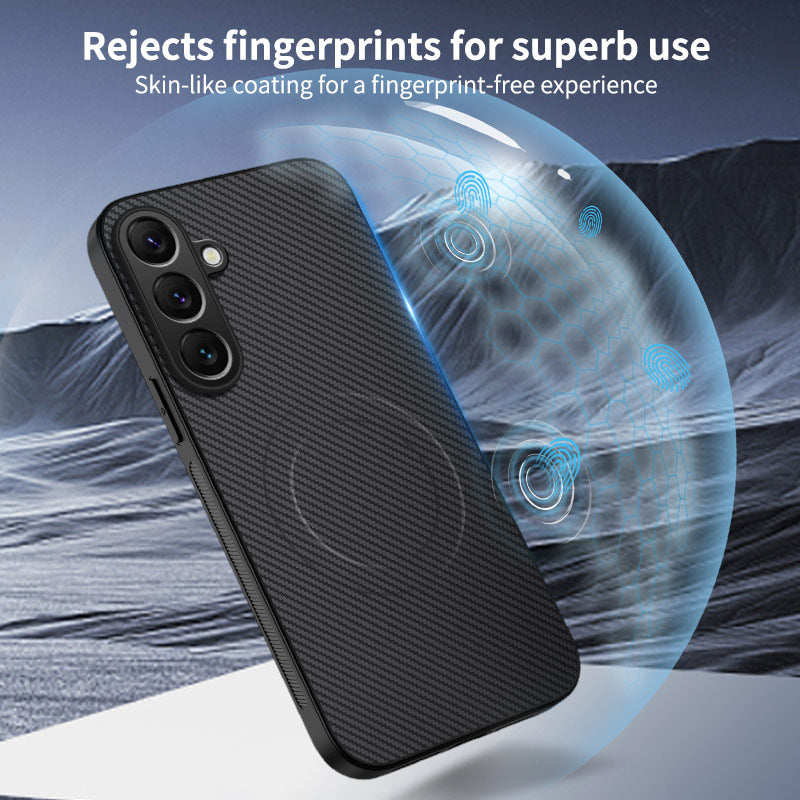 For Samsung Galaxy A57 5G Magnetic Case WANLONFENG TQ Series Carbon Fiber Texture PC TPU Phone Cover - Sapphire