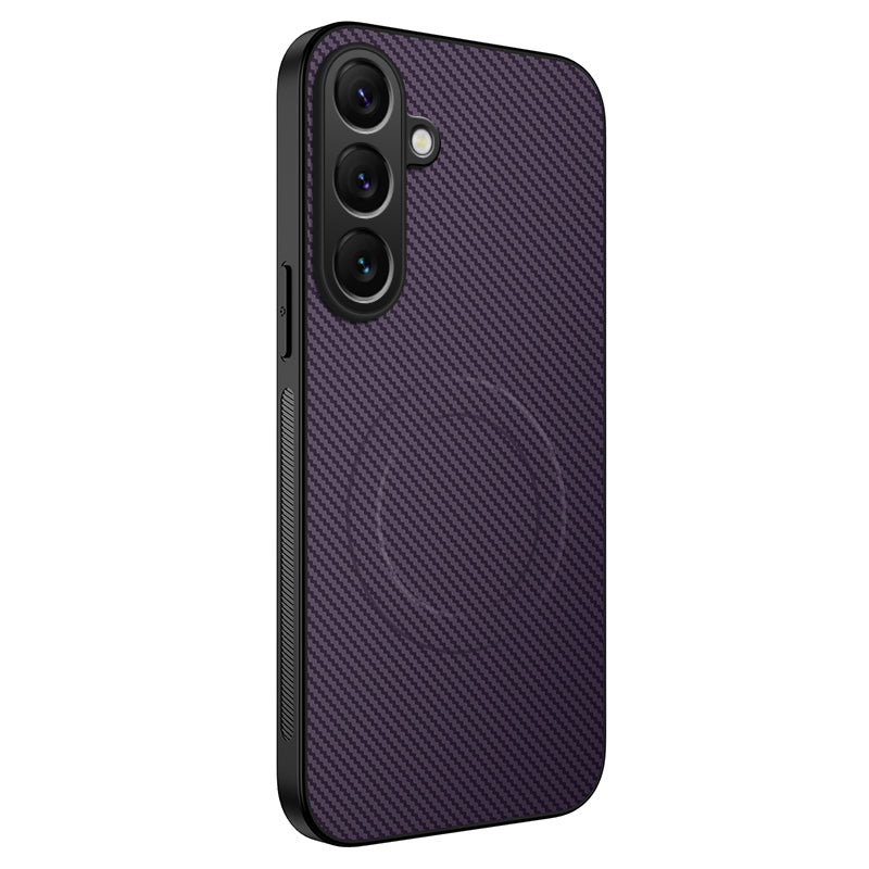 For Samsung Galaxy A57 5G Magnetic Case WANLONFENG TQ Series Carbon Fiber Texture PC TPU Phone Cover - Purple