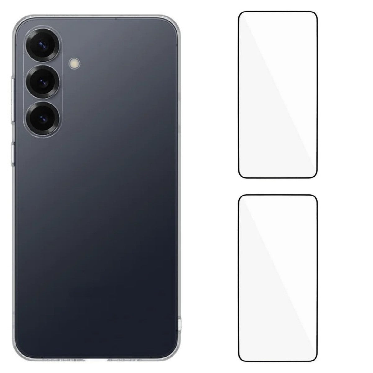 For Samsung Galaxy A57 5G Phone Cover with 2 Screen Films WANLONFENG YJ1 Series Clear TPU Case Precise Lens Hole 1.5mm Rounded Edge - Transparent