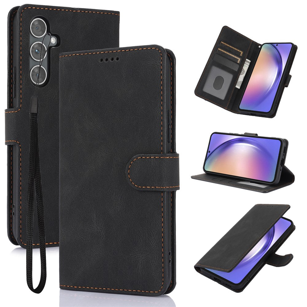 For Samsung Galaxy A57 5G Case PU Leather Phone Cover with Wallet Stand - Black