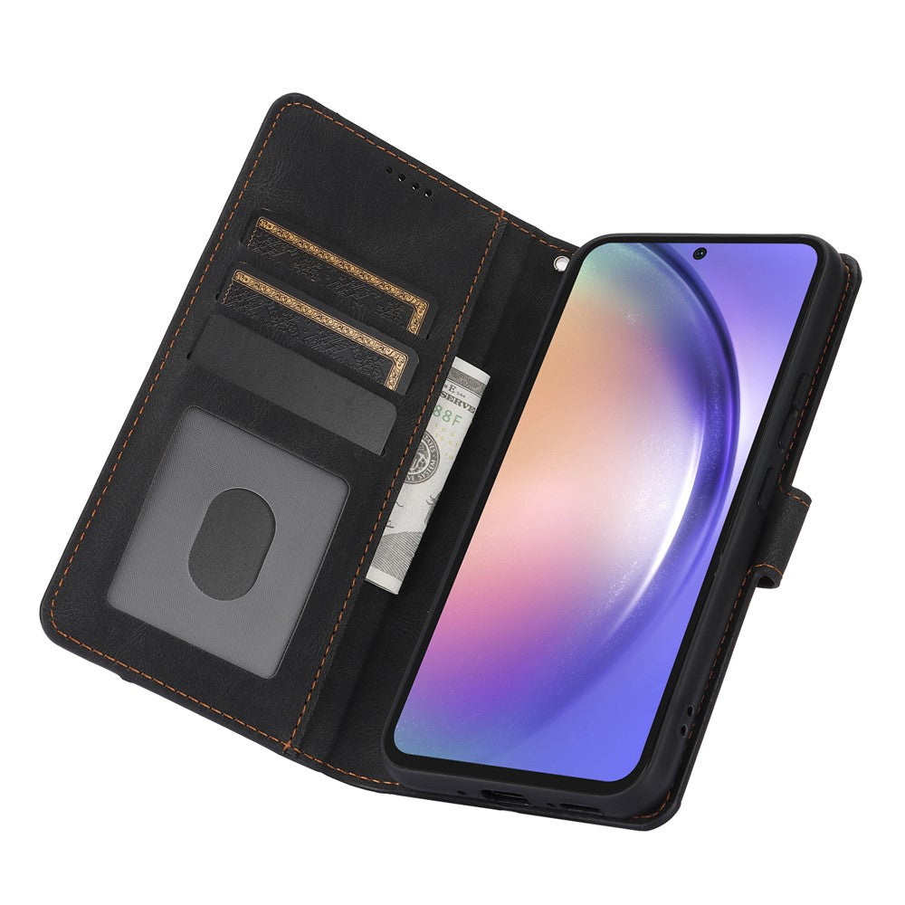 For Samsung Galaxy A57 5G Case PU Leather Phone Cover with Wallet Stand - Black