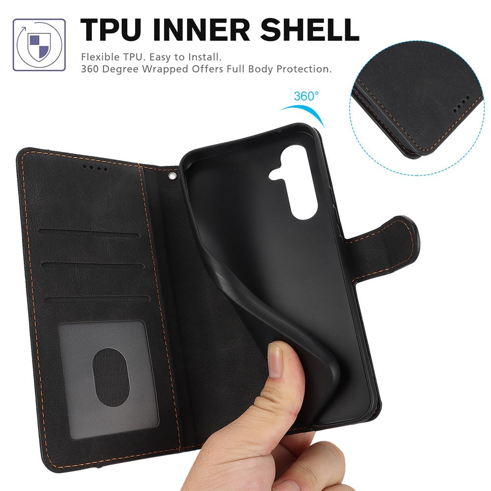 For Samsung Galaxy A57 5G Case PU Leather Phone Cover with Wallet Stand - Black