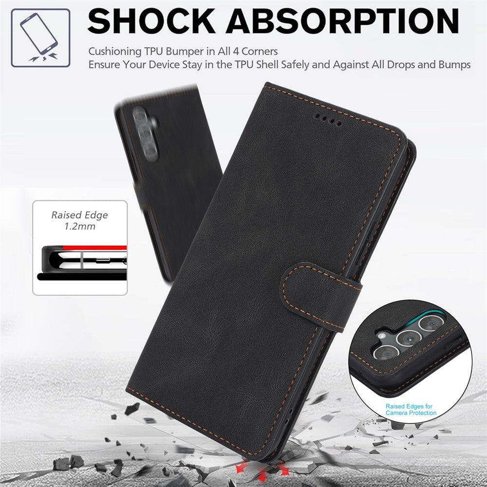 For Samsung Galaxy A57 5G Case PU Leather Phone Cover with Wallet Stand - Black