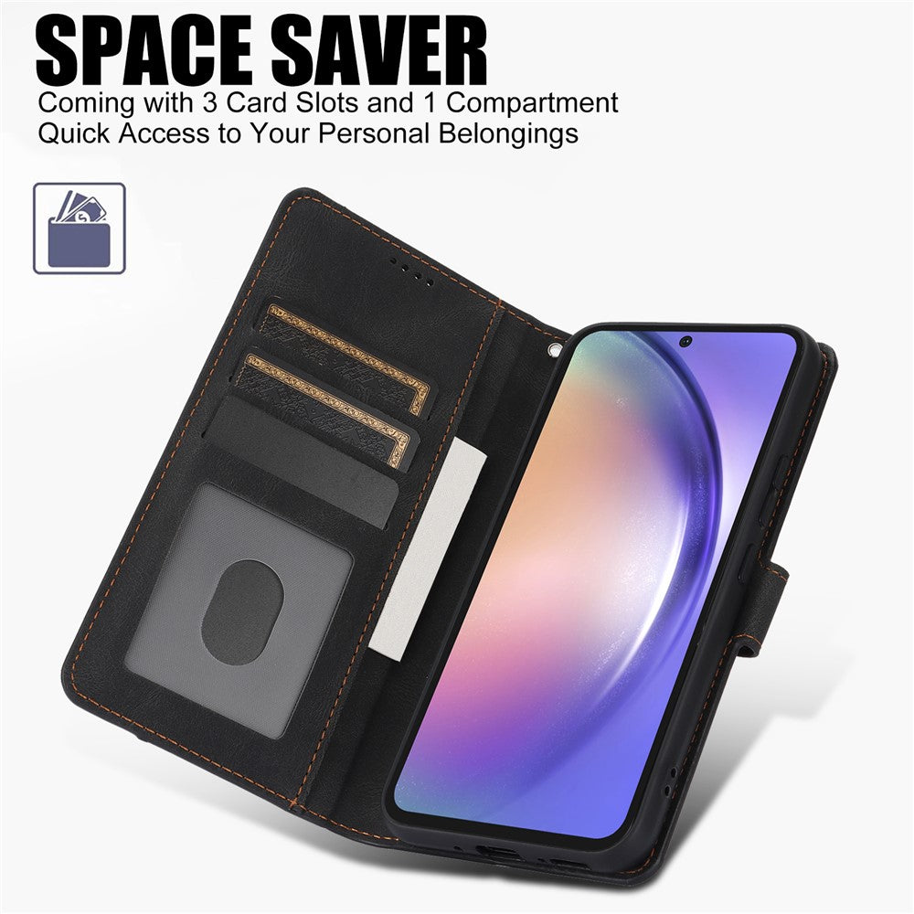 For Samsung Galaxy A57 5G Case PU Leather Phone Cover with Wallet Stand - Black