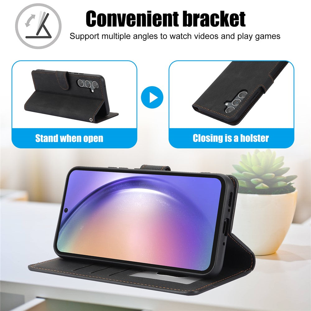 For Samsung Galaxy A57 5G Case PU Leather Phone Cover with Wallet Stand - Black