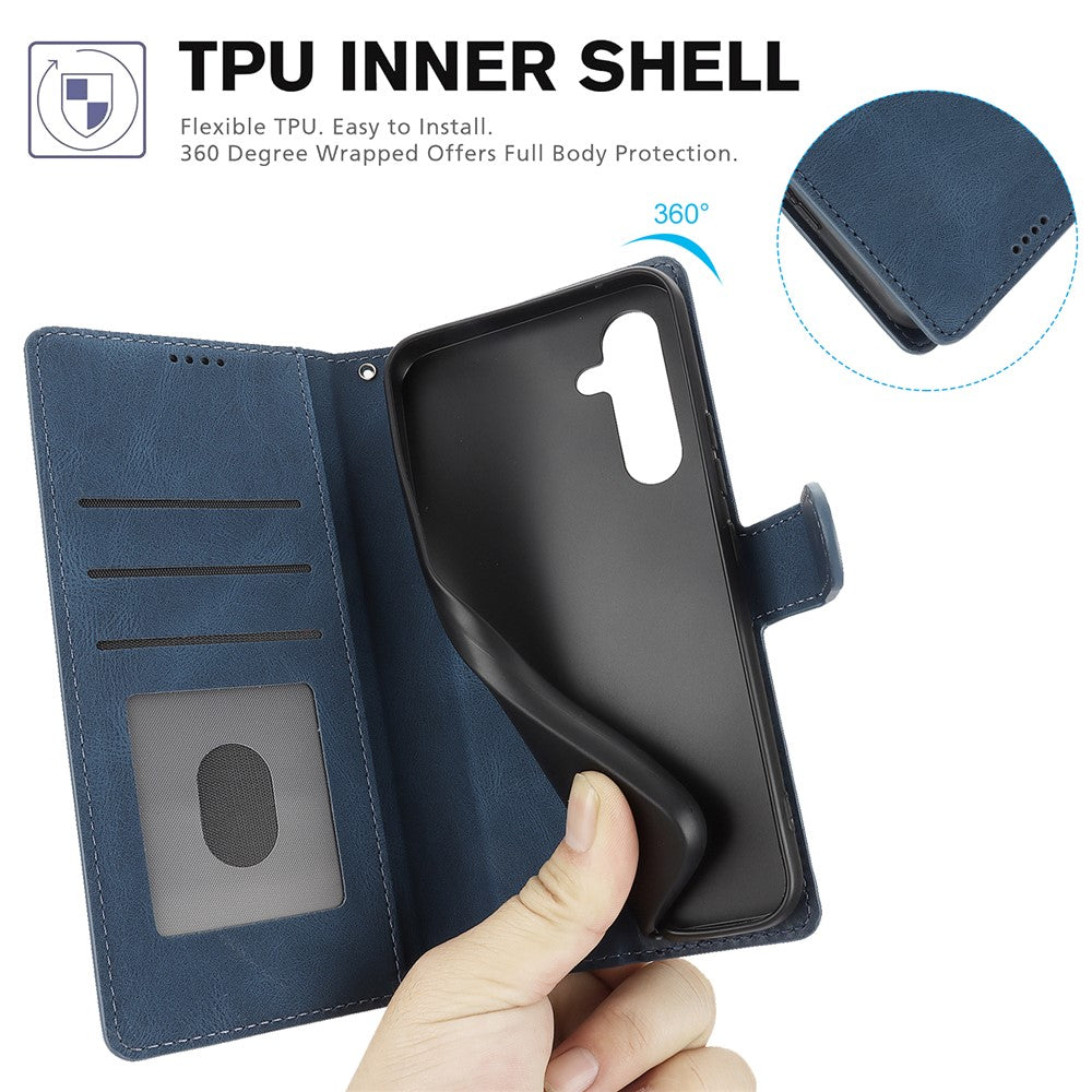 For Samsung Galaxy A57 5G Case PU Leather Phone Cover with Wallet Stand - Blue