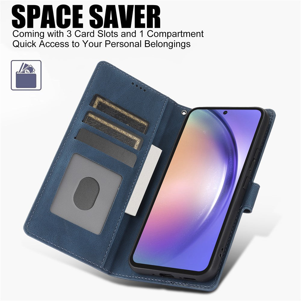 For Samsung Galaxy A57 5G Case PU Leather Phone Cover with Wallet Stand - Blue
