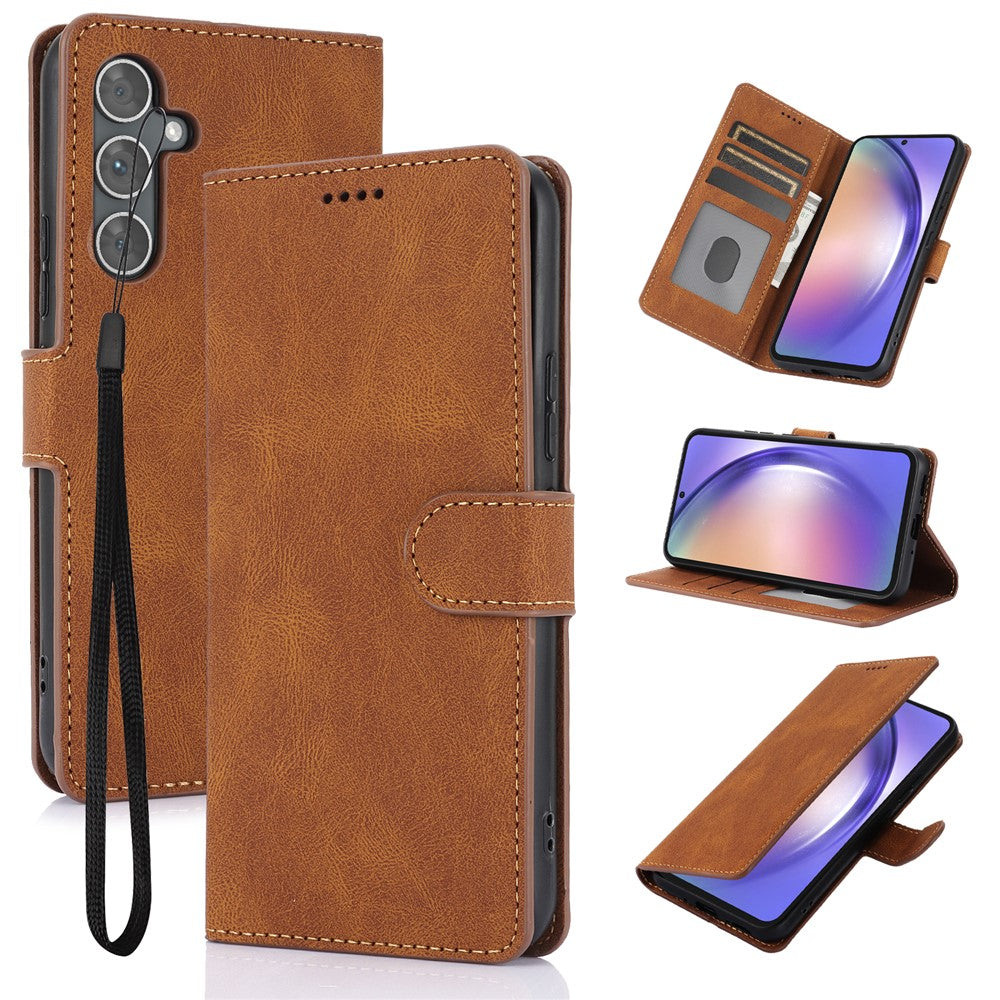 For Samsung Galaxy A57 5G Case PU Leather Phone Cover with Wallet Stand - Brown