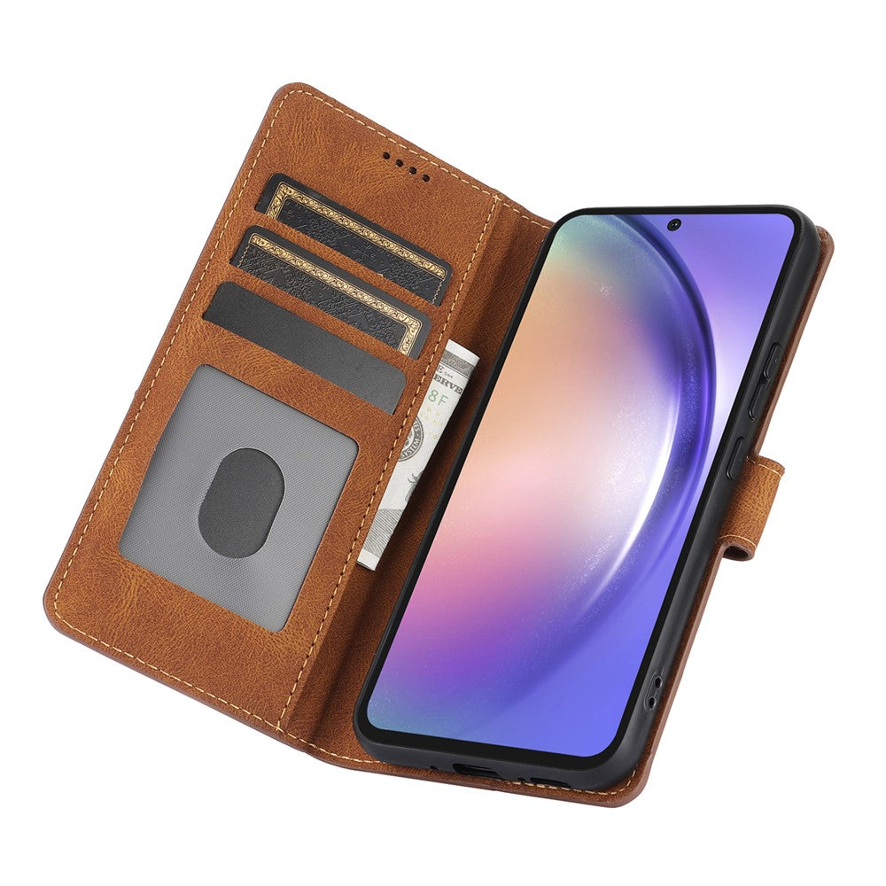 For Samsung Galaxy A57 5G Case PU Leather Phone Cover with Wallet Stand - Brown