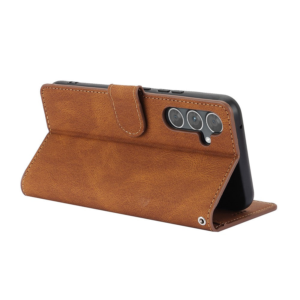 For Samsung Galaxy A57 5G Case PU Leather Phone Cover with Wallet Stand - Brown