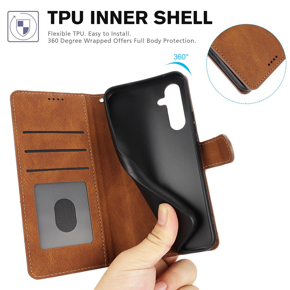 For Samsung Galaxy A57 5G Case PU Leather Phone Cover with Wallet Stand - Brown
