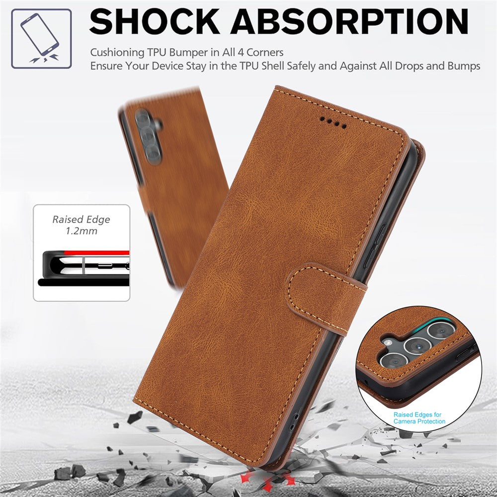 For Samsung Galaxy A57 5G Case PU Leather Phone Cover with Wallet Stand - Brown