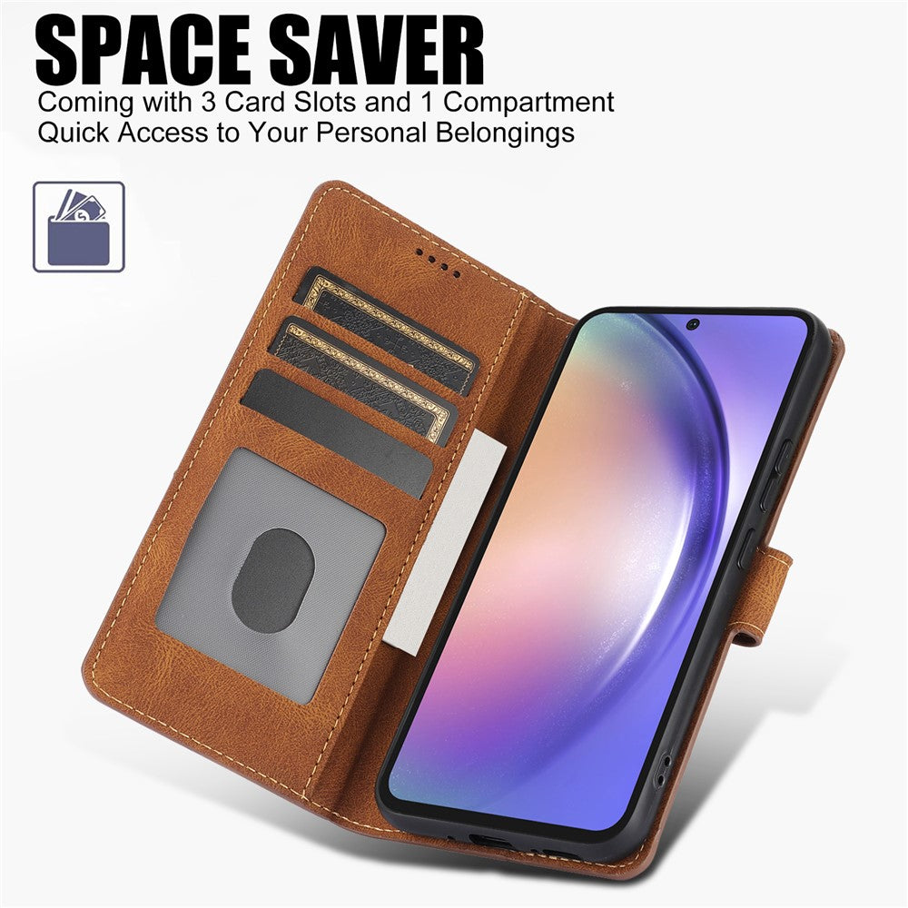 For Samsung Galaxy A57 5G Case PU Leather Phone Cover with Wallet Stand - Brown
