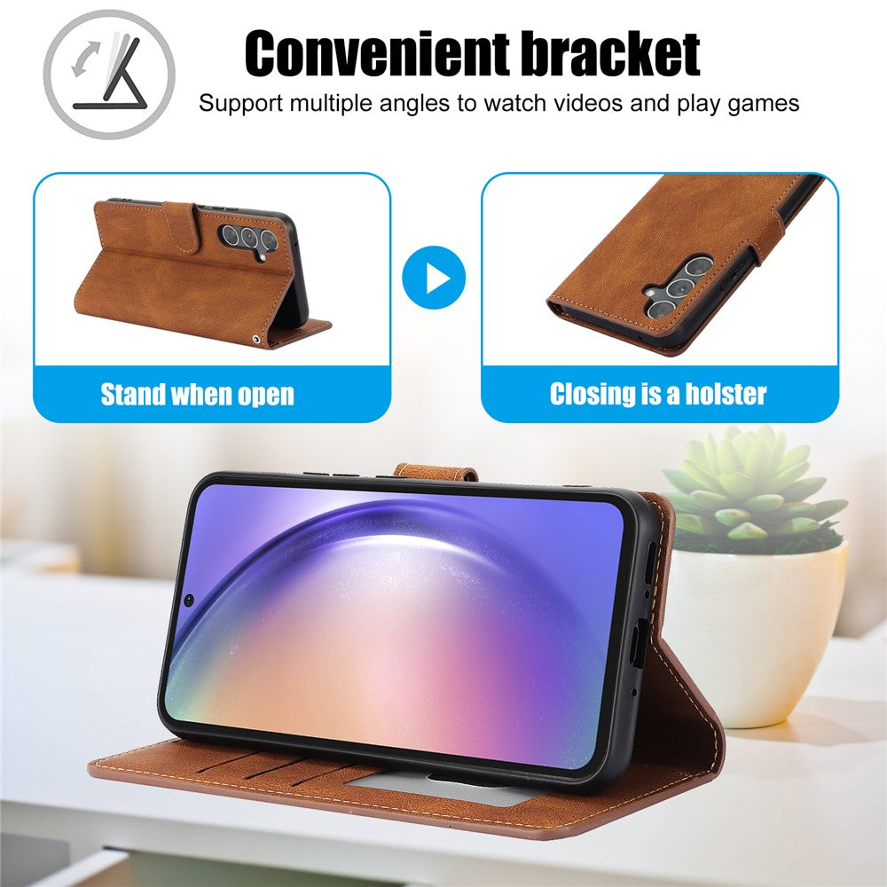 For Samsung Galaxy A57 5G Case PU Leather Phone Cover with Wallet Stand - Brown
