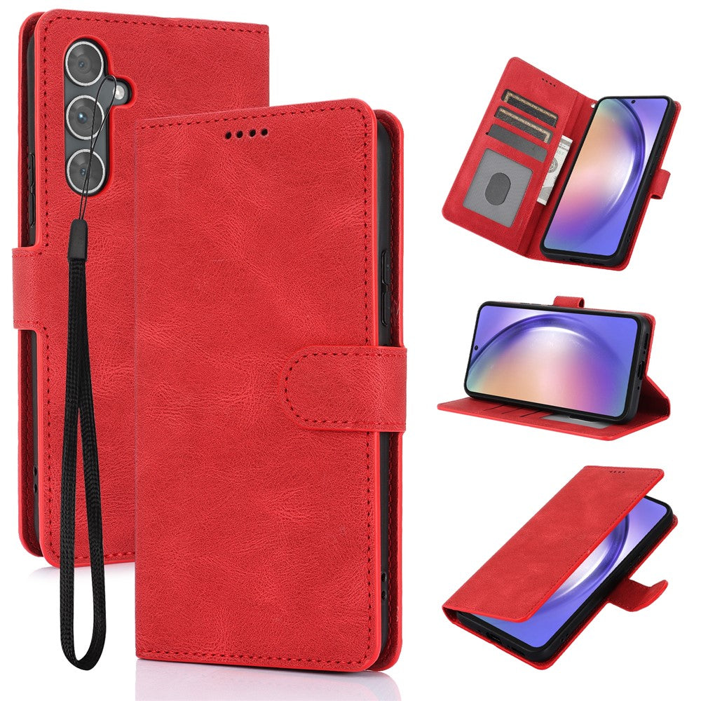 For Samsung Galaxy A57 5G Case PU Leather Phone Cover with Wallet Stand - Red