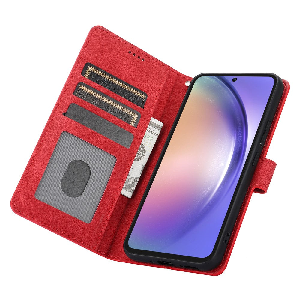 For Samsung Galaxy A57 5G Case PU Leather Phone Cover with Wallet Stand - Red