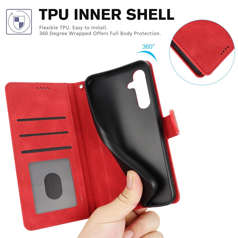 For Samsung Galaxy A57 5G Case PU Leather Phone Cover with Wallet Stand - Red