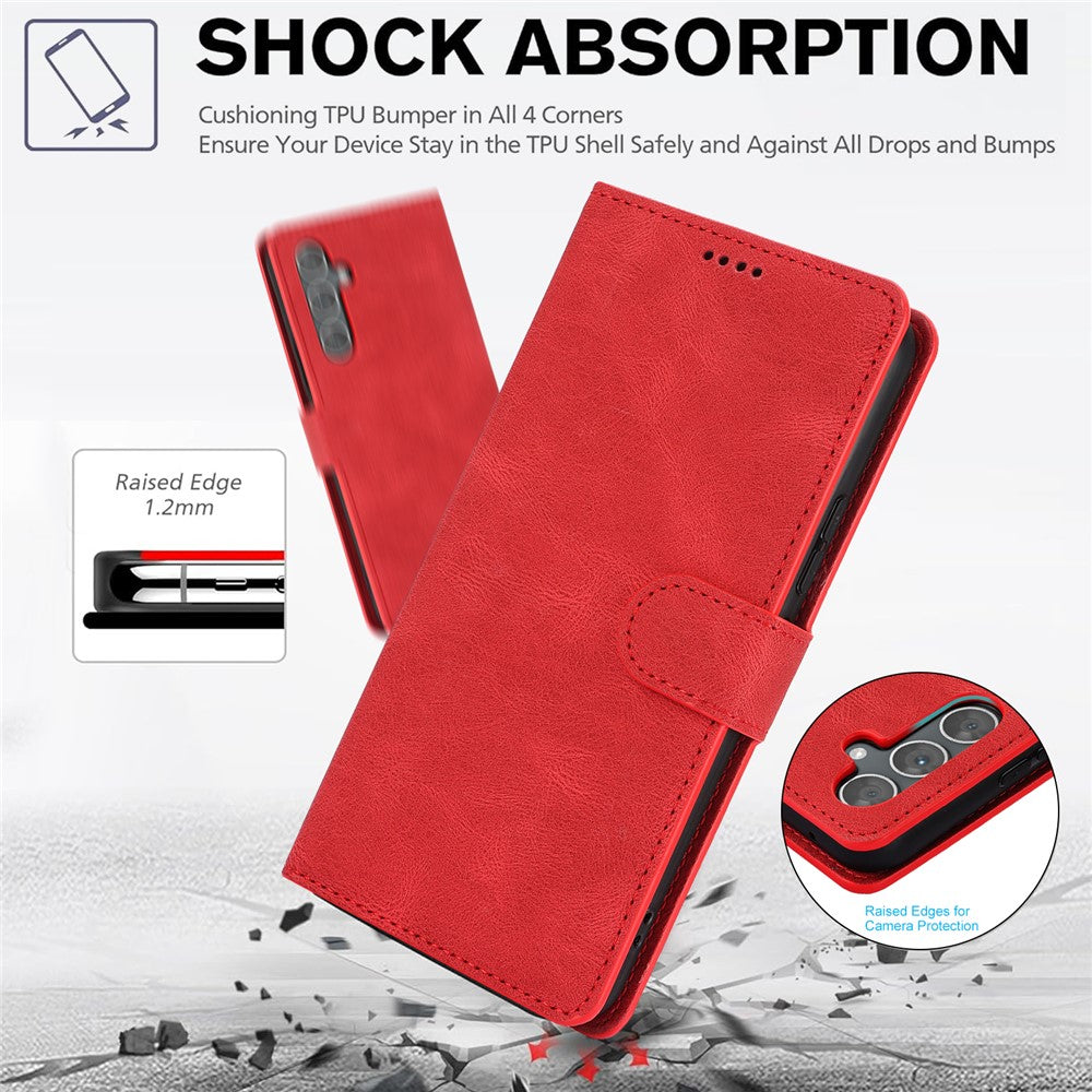 For Samsung Galaxy A57 5G Case PU Leather Phone Cover with Wallet Stand - Red