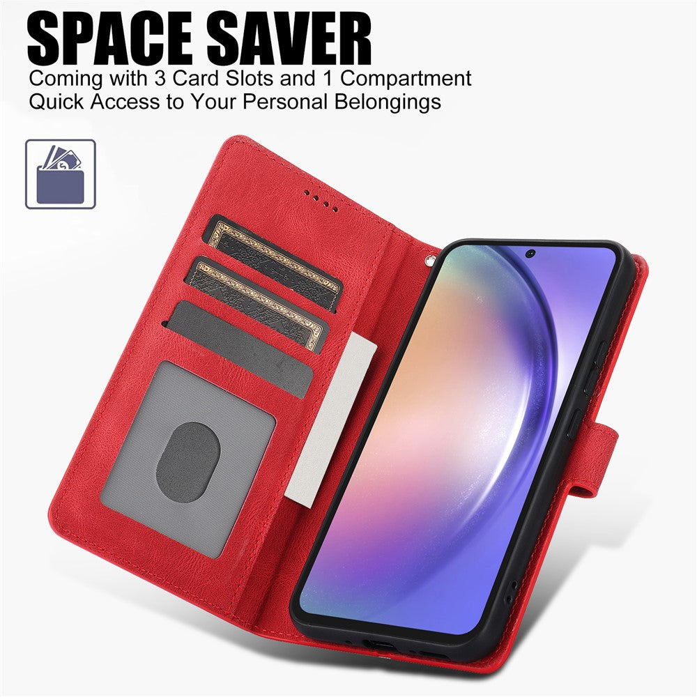 For Samsung Galaxy A57 5G Case PU Leather Phone Cover with Wallet Stand - Red