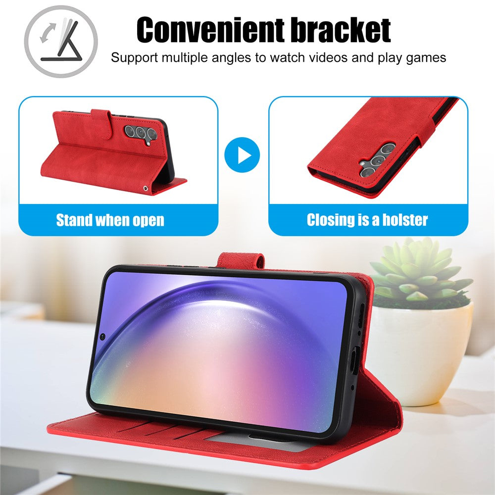 For Samsung Galaxy A57 5G Case PU Leather Phone Cover with Wallet Stand - Red